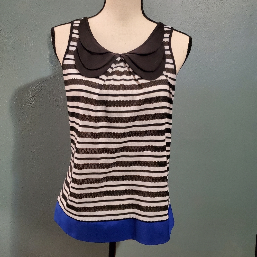 Vintage-look sleeveless Peter Pan collar striped blouse